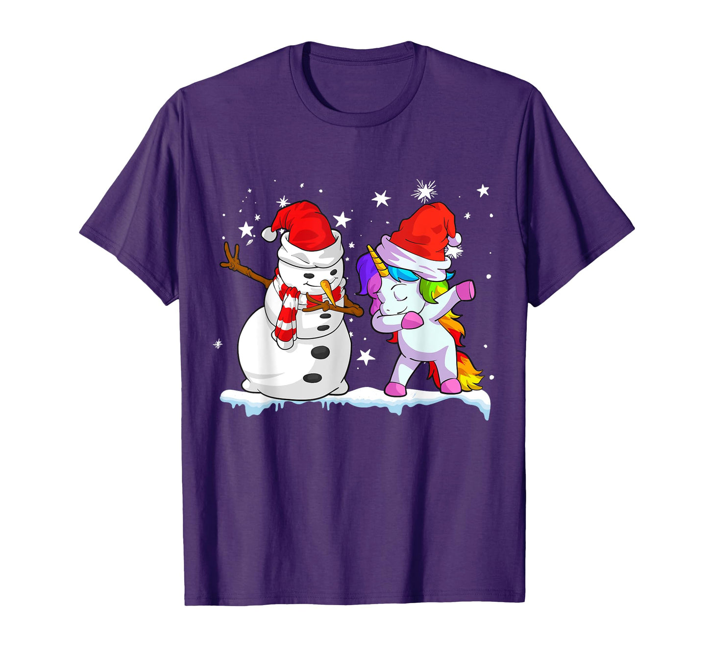 Unicorn Christmas Shirt Girls Women Santa Hat Snowman T-Shirt
