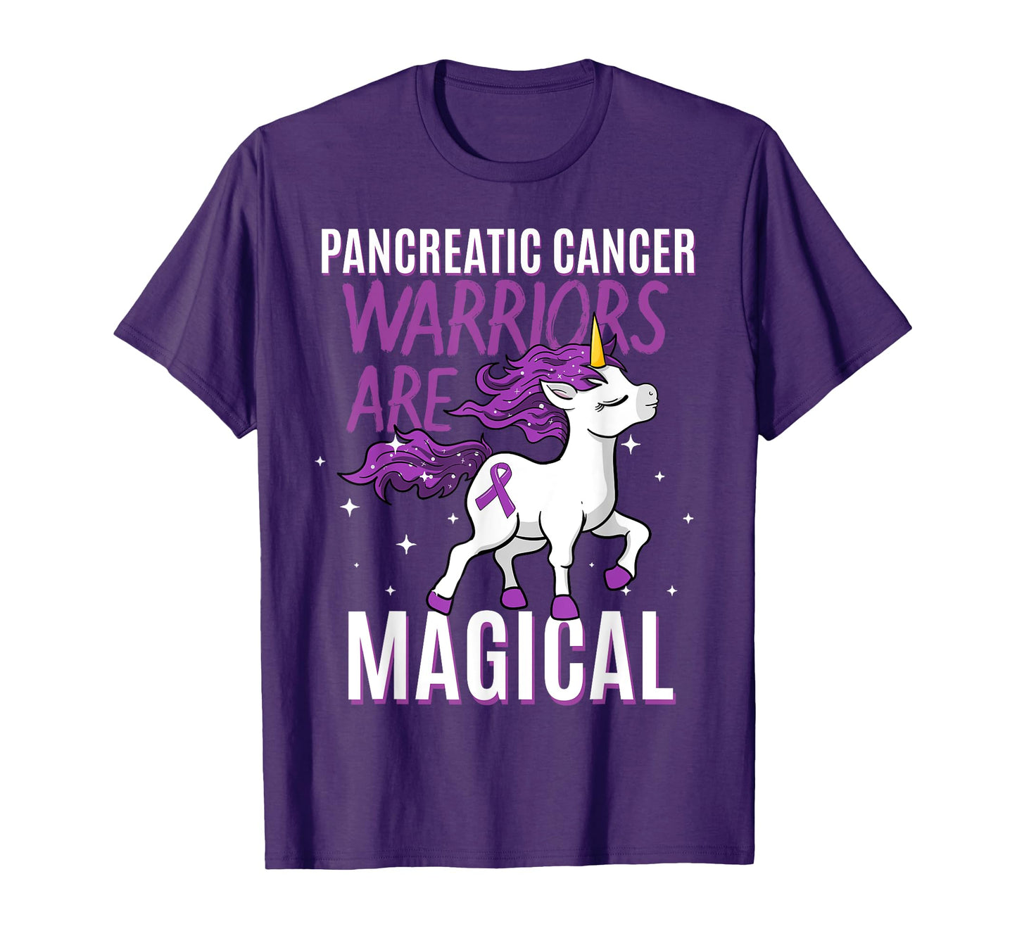 Pancreatic Cancer Warrior Magical Unicorn Purple Ribbon Gift T-Shirt