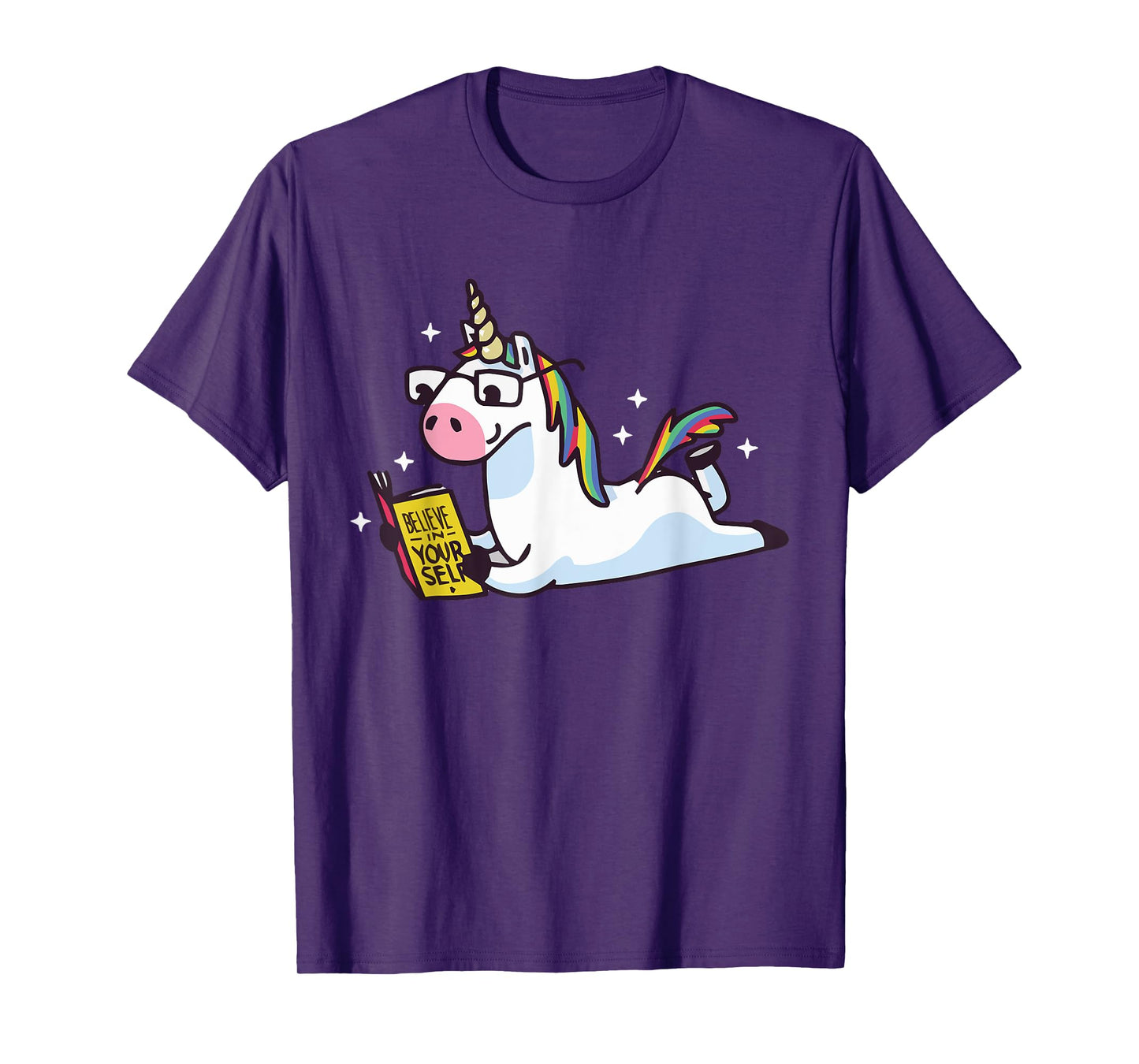 Unicorn Reading Believe in Yourself Motivational T-Shirt T-Shirt