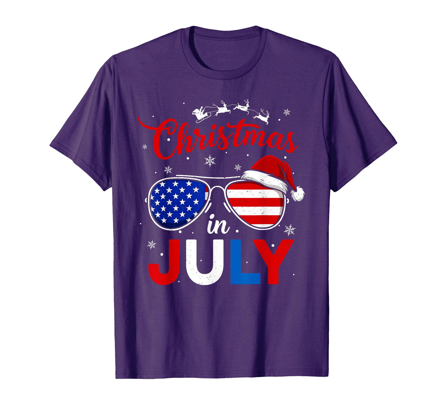 Santa Claus Sunglasses America Flag Christmas in July Kids T-Shirt