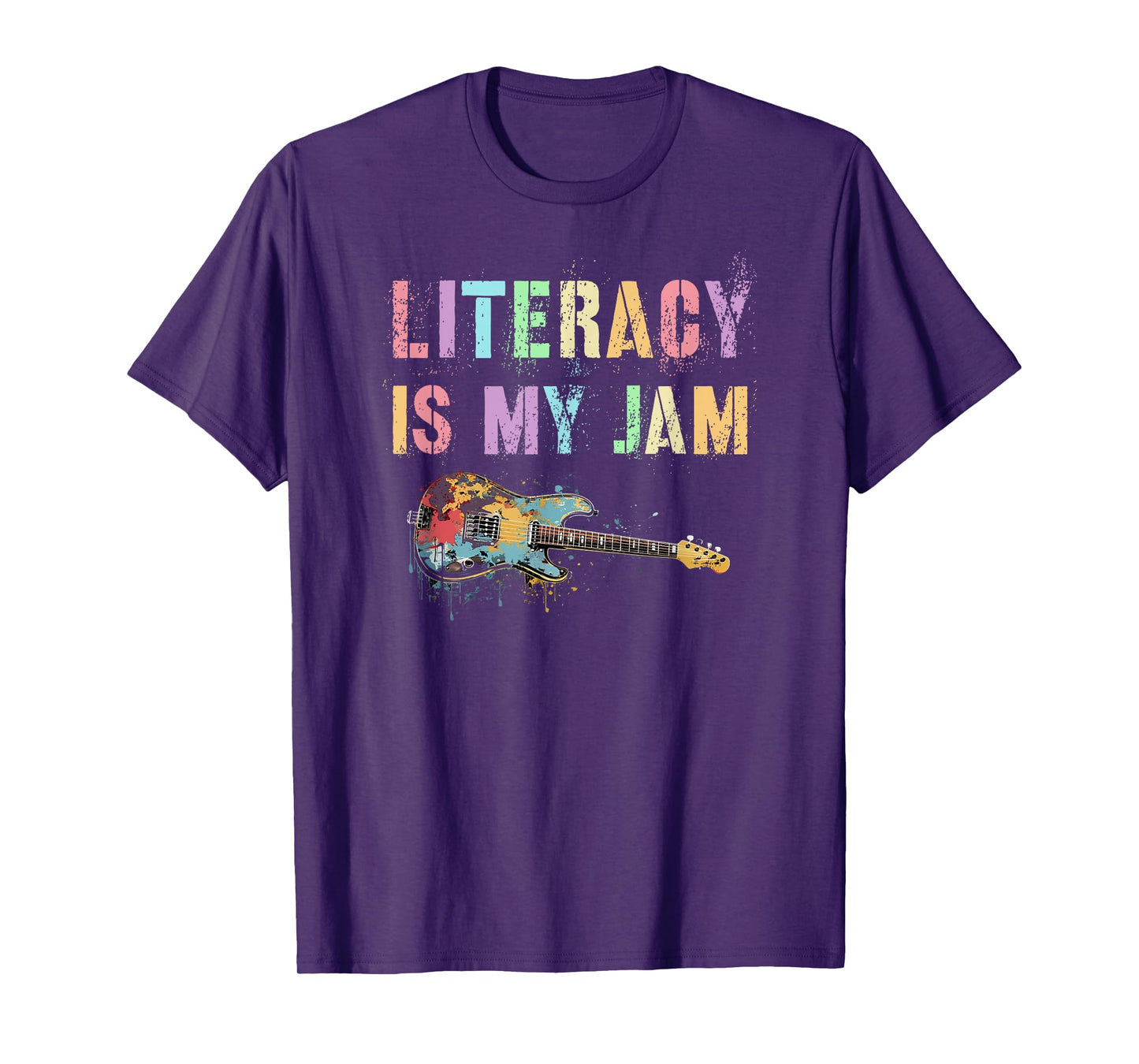Vintage LITERACY IS MY JAM Teacher Library Rockstar Reading T-Shirt