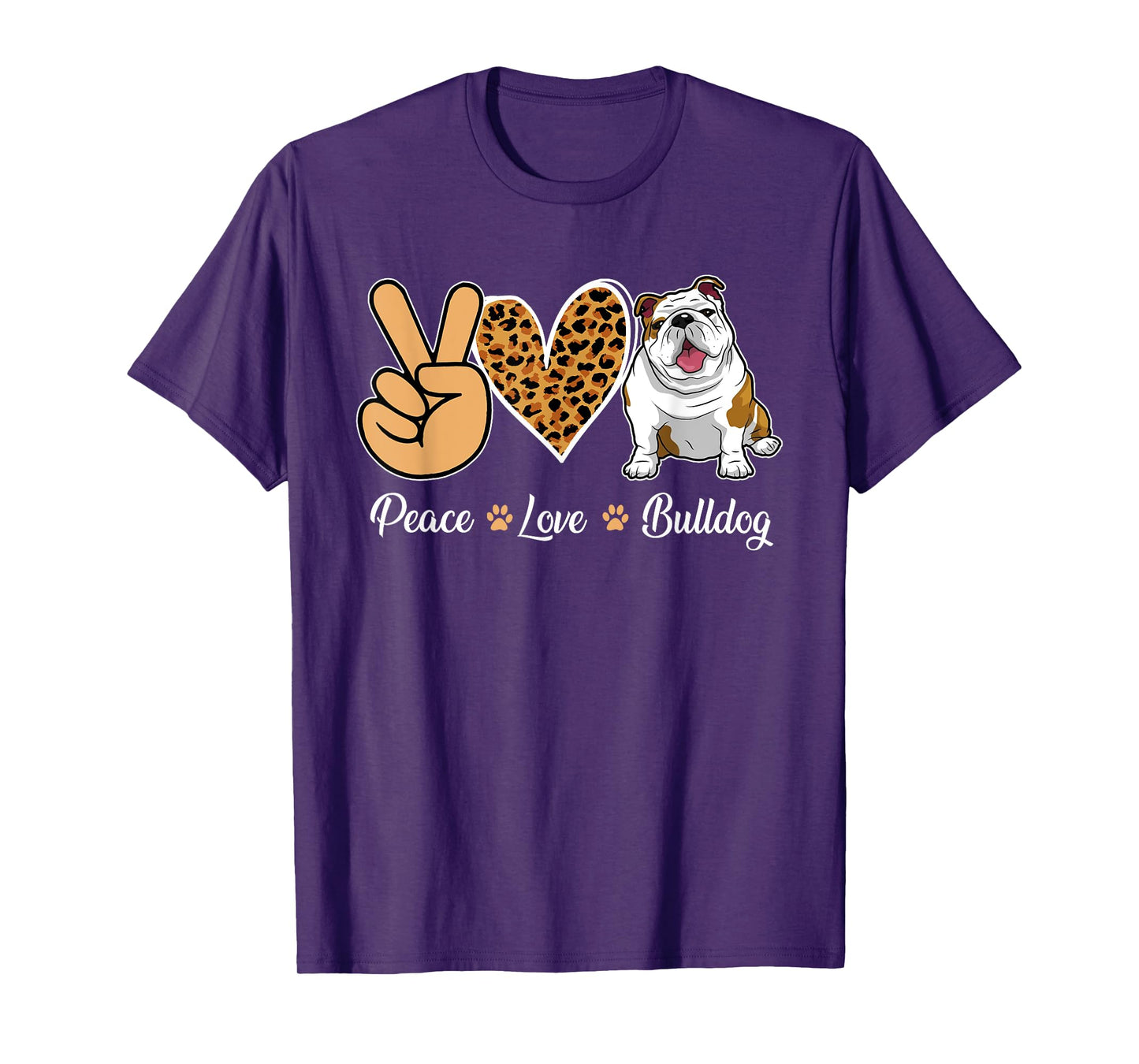 Peace Love Bulldog Leopard Heart Men Women Kids T-Shirt