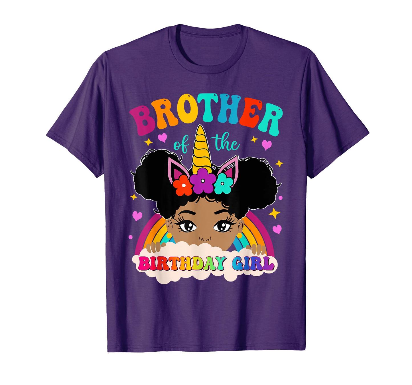 Brother of The Birthday Girl Rainbow Afro Melanin Unicorn T-Shirt