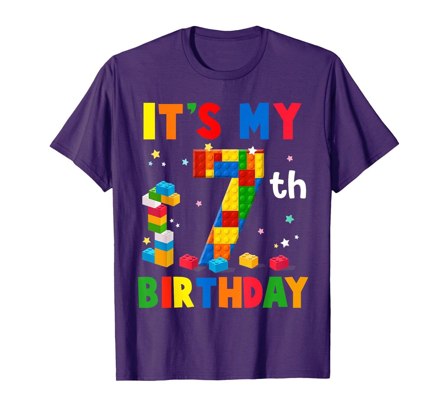 It's My 7th Birthday Building Blocks Bricks 7 Years Old Boy T-Shirt
