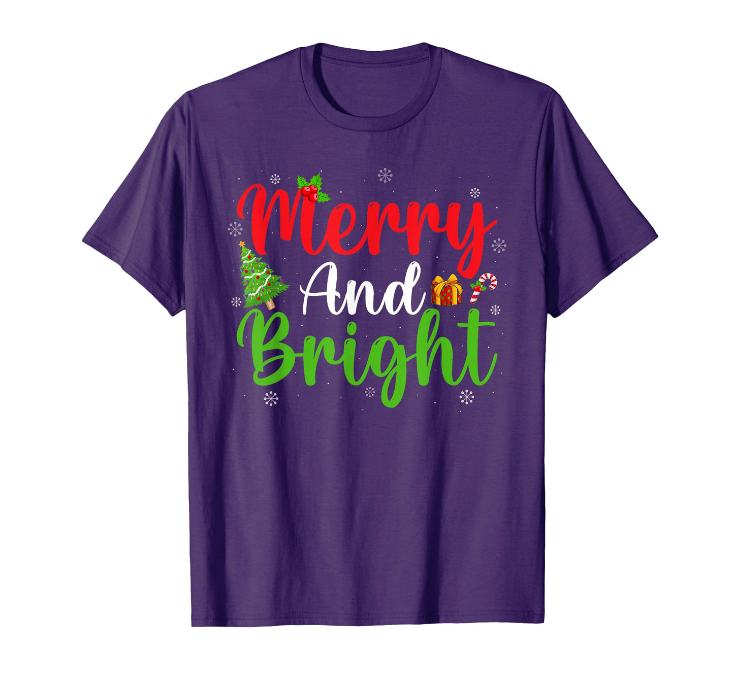 Merry and Bright Xmas Lights Family Men Women Christmas T-Shirt