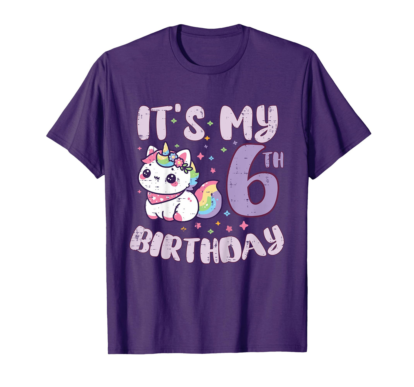 Its My 6th Birthday Unicorn Cat 6 Year Old Bday Girls Kids T-Shirt