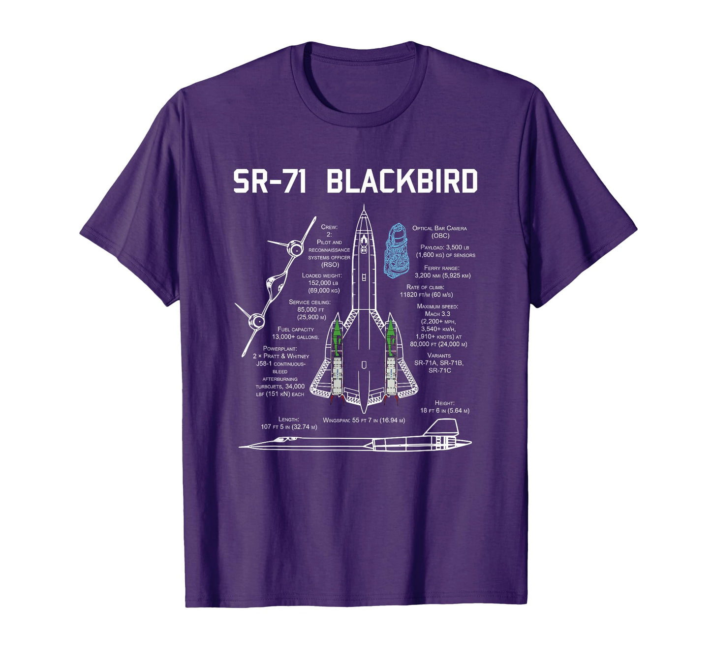 SR-71 Blackbird Specs T Shirt TShirt Shirt T-Shirt