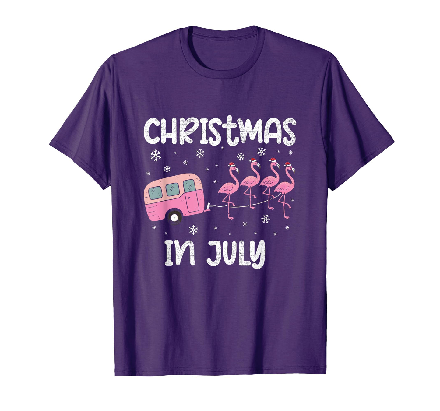 Christmas In July Flamingo Trailer Summer Xmas Camp Camper T-Shirt
