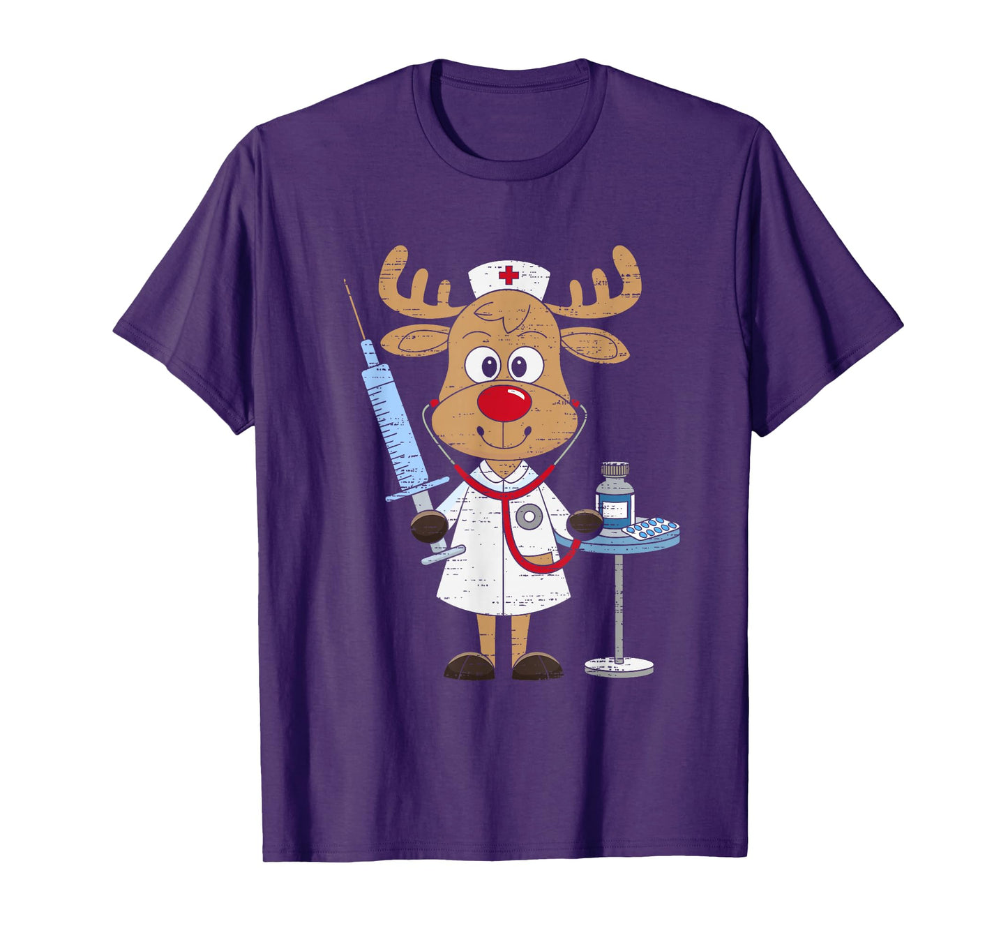 Reindeer Nurse Scrub Tops Christmas Stethoscope Nursing Xmas T-Shirt