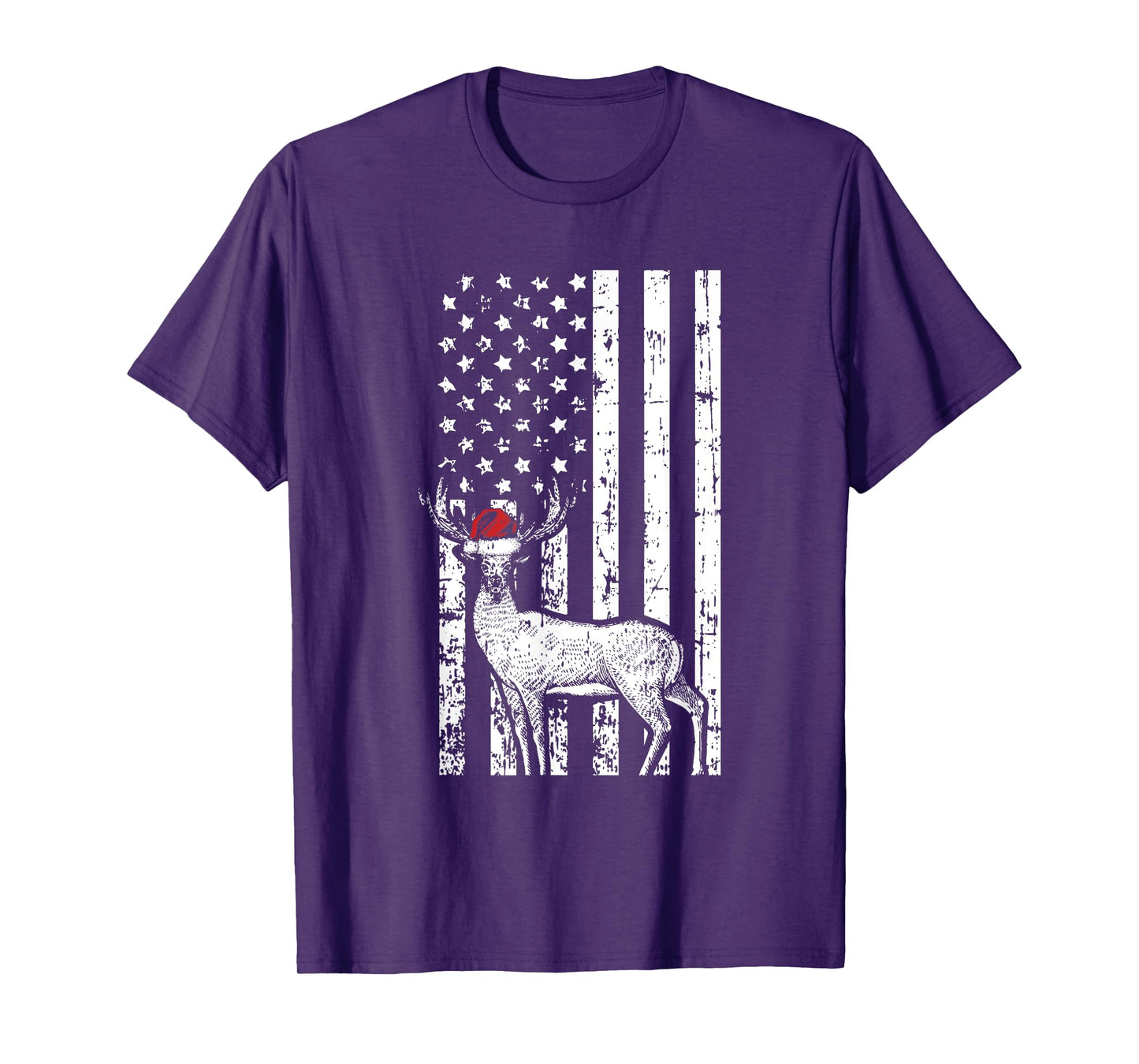 Deer Hunting Elk Santa Hat American Flag Christmas Gifts T-Shirt for Women Kids Men