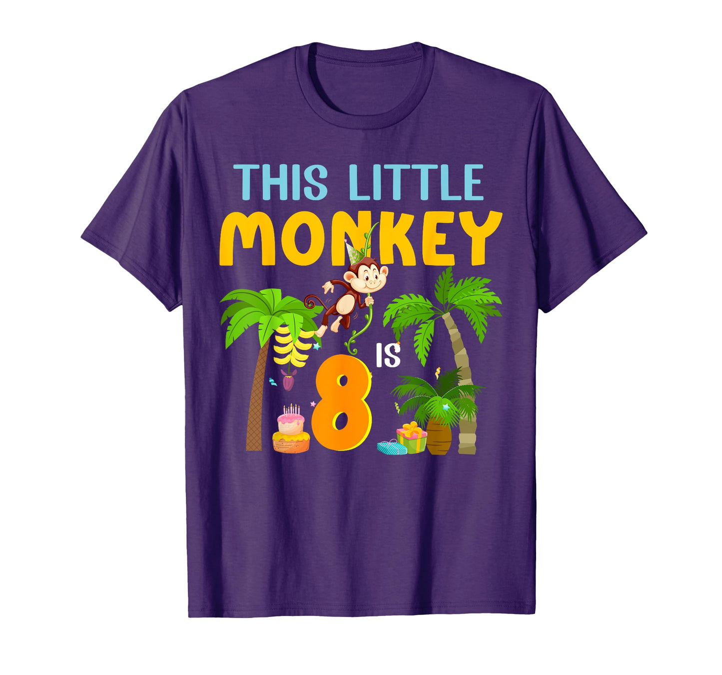 This Little Monkey Is 8 Jungle Animal 8th Bday 8 Years Old T-Shirt