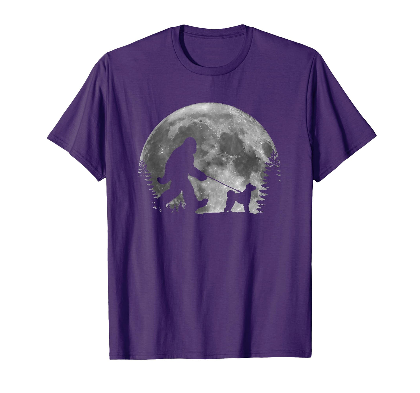 Bigfoot Walking a Dog Funny Pumi Lovers Moon Halloween T-Shirt
