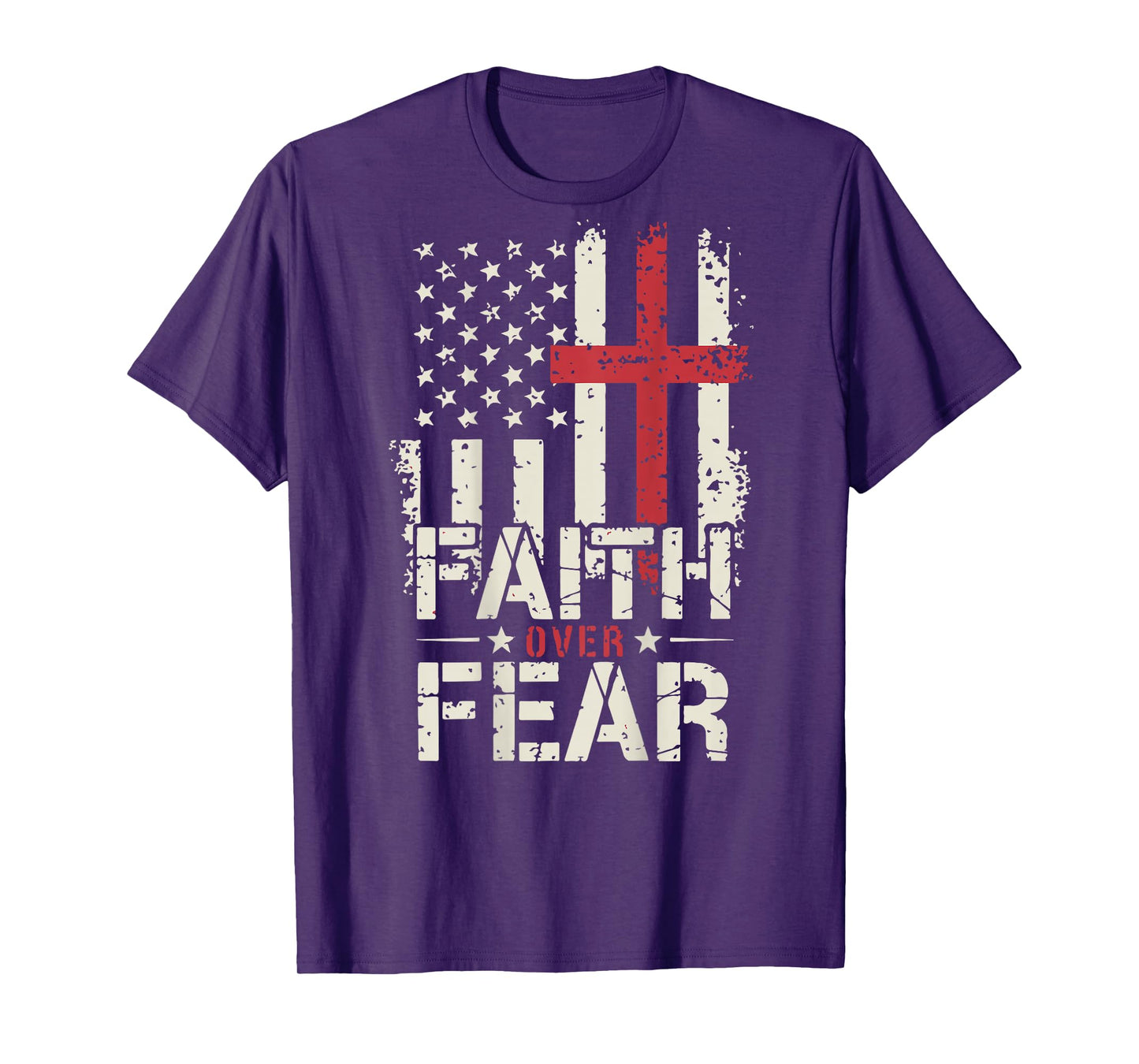 Mens American Flag Faith Over Fear Christian Patriotic Jesus T-Shirt