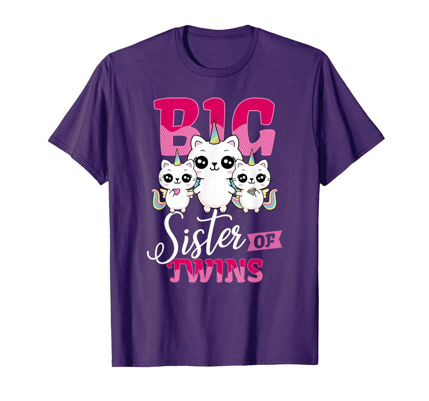Big Sister of Twins T-Shirt Twin Unicorn Cats Girls Shirt T-Shirt