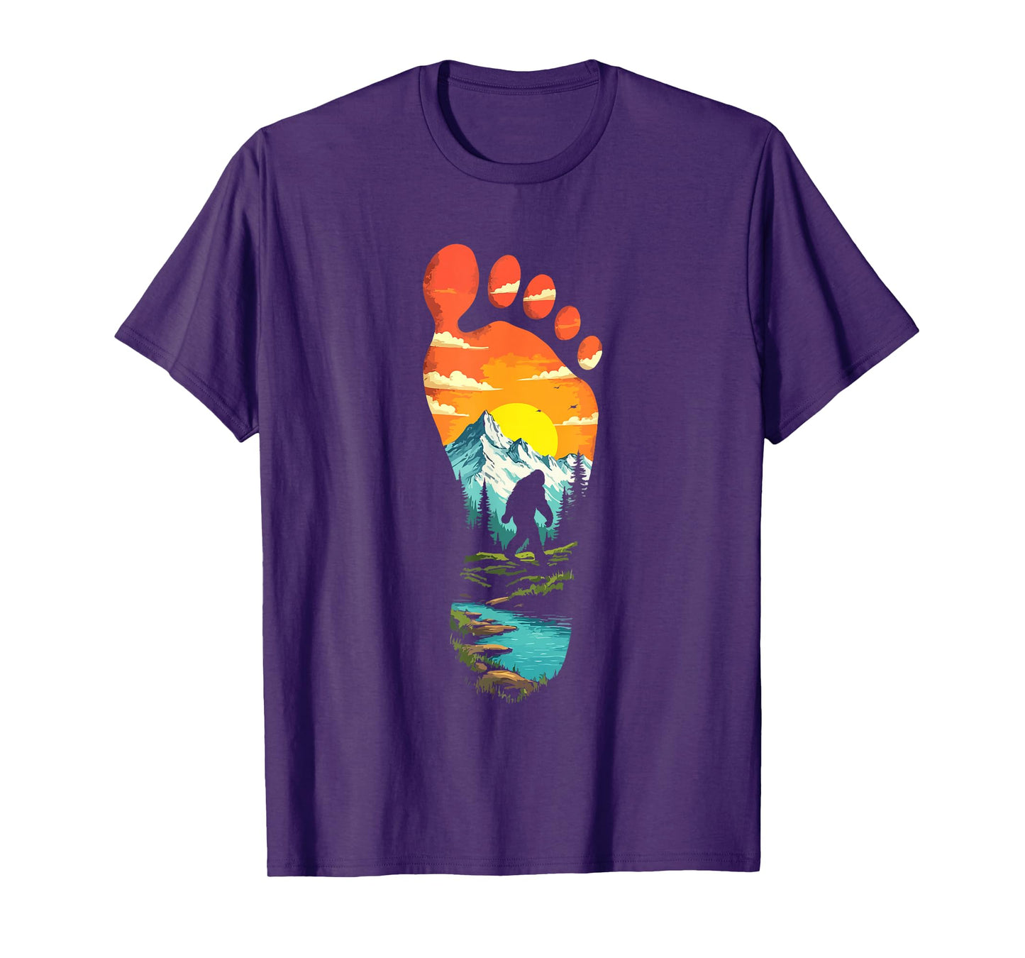 Bigfoot Footprint Mountains Cryptid & Landscape Sasquatch T-Shirt
