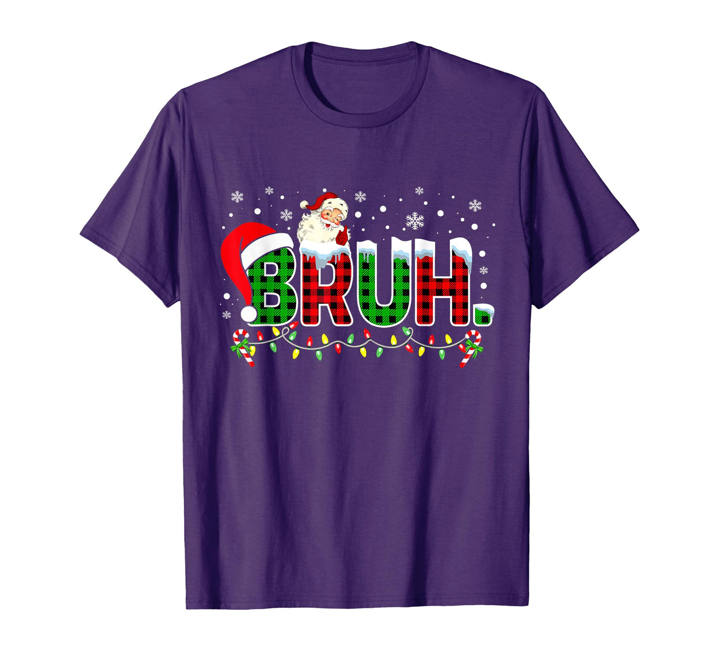 Bruh Funny Christmas Red Green Plaid Teens Boys Xmas Pajamas T-Shirt