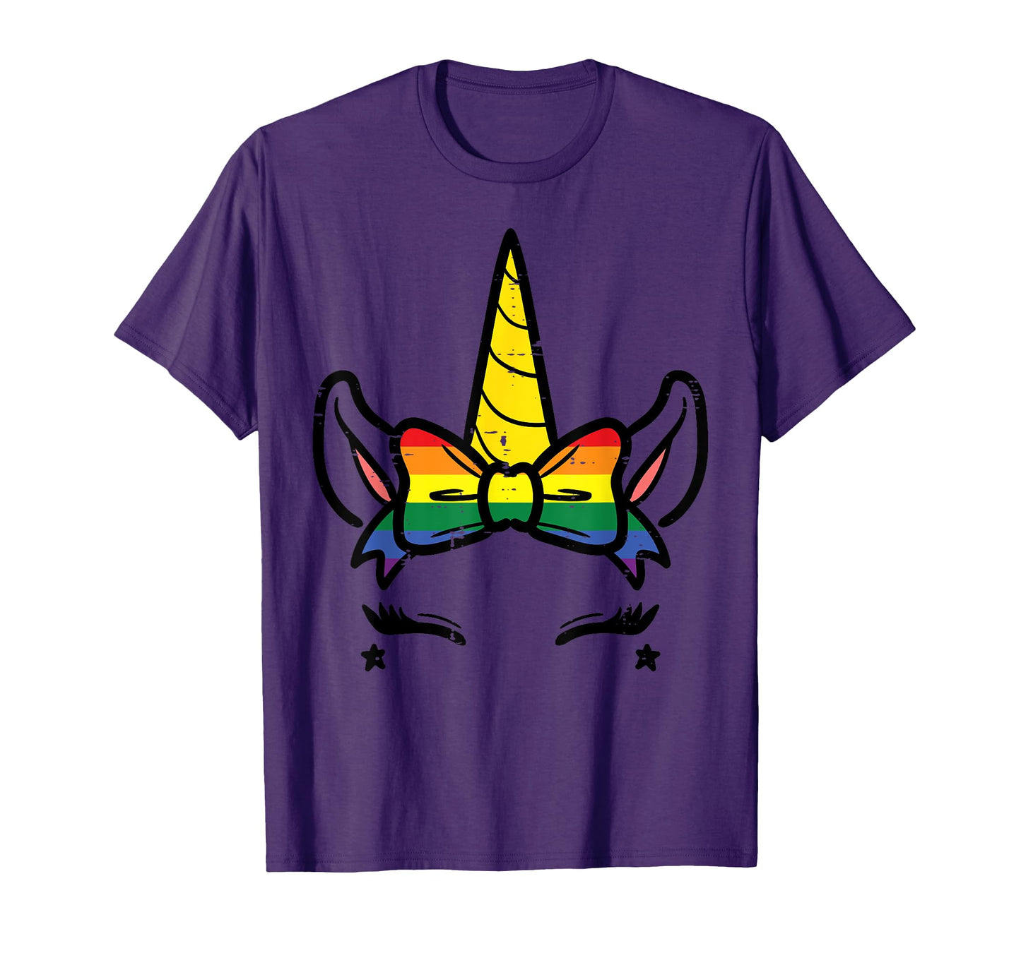 Gay Pride Unicorn Face Head Rainbow Flag Lgbtq Girls Kids T-Shirt