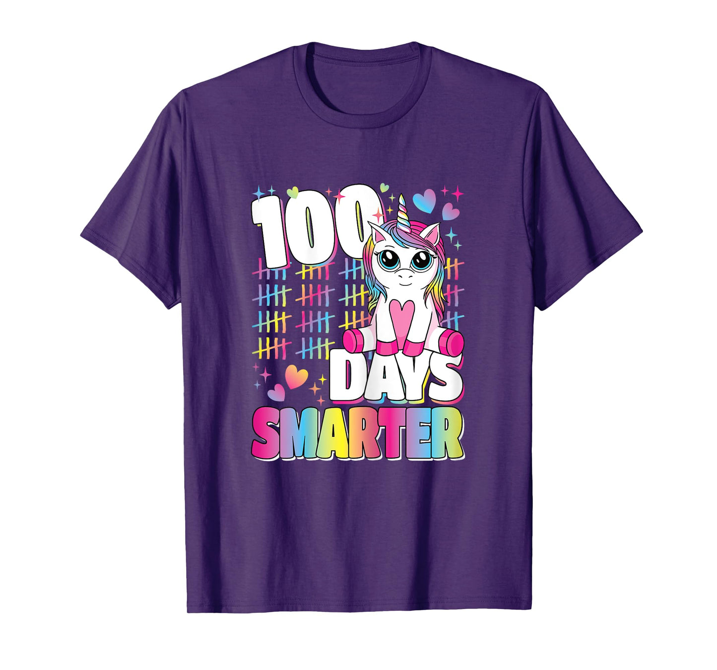 100 Days Smarter Unicorn Rainbow 100th Day Of School Girls T-Shirt