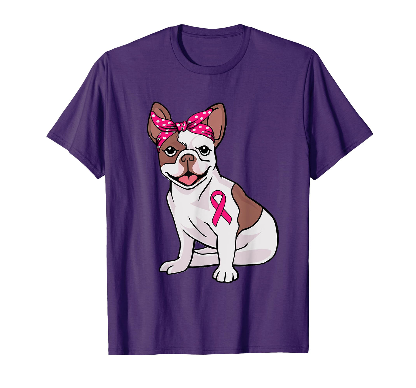 French Bulldog Pink Bandana Breast Cancer Awareness Cute Dog T-Shirt