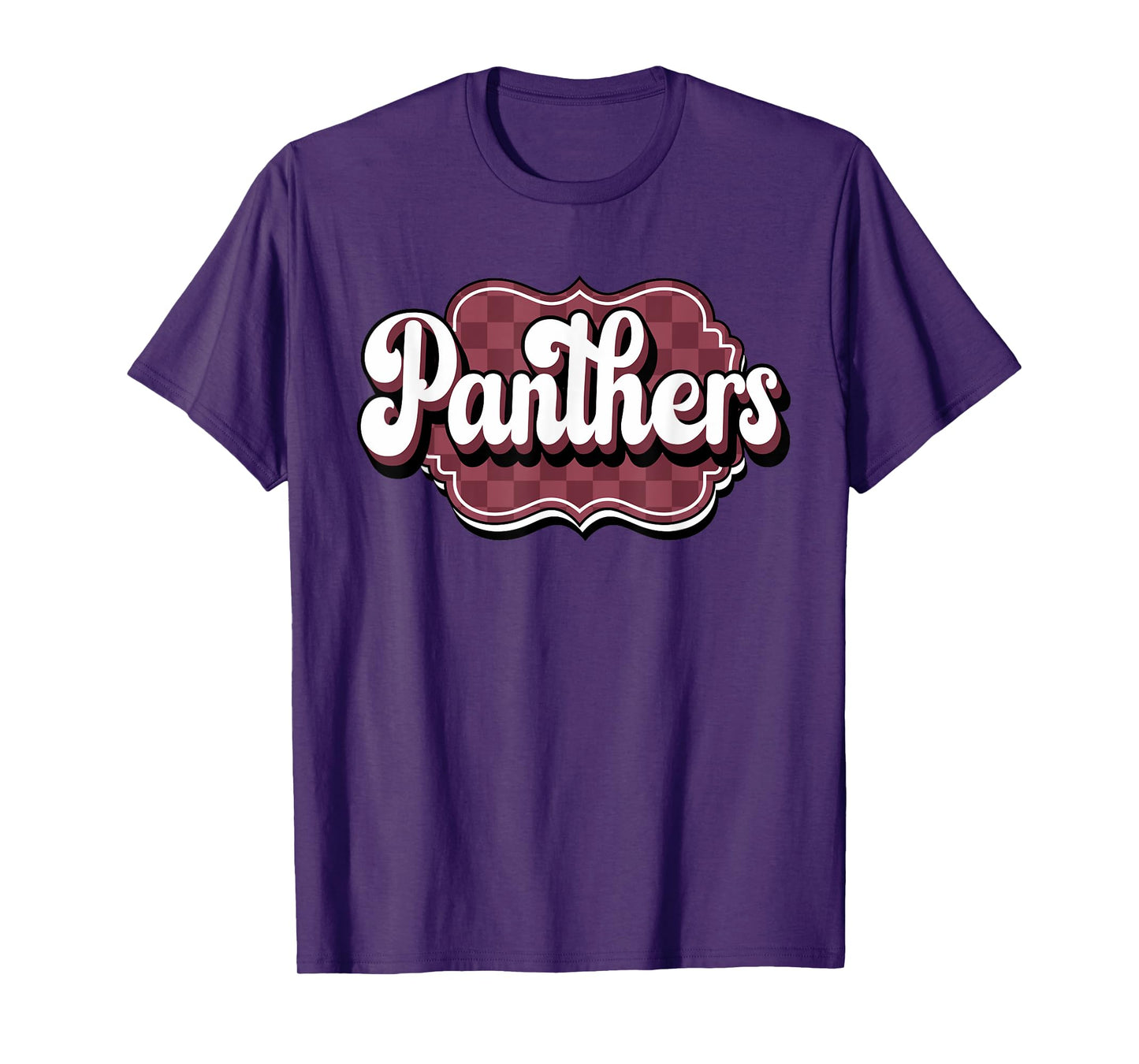 Maroon Panthers School Spirit Checkered Print Panther Pride T-Shirt