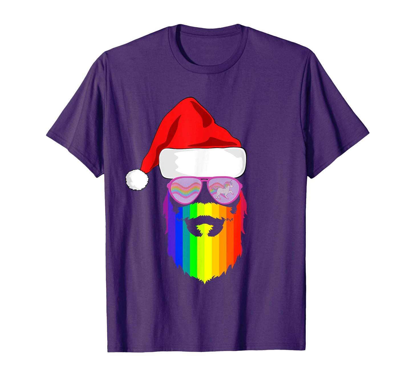 Gay Santa Claus Christmas Rainbow Unicorn Sunglasses LGBQT T-Shirt