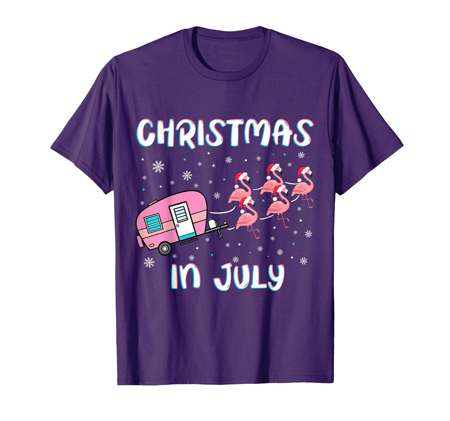 Christmas in July Summer Camping Flamingo Trailer Camper T-Shirt
