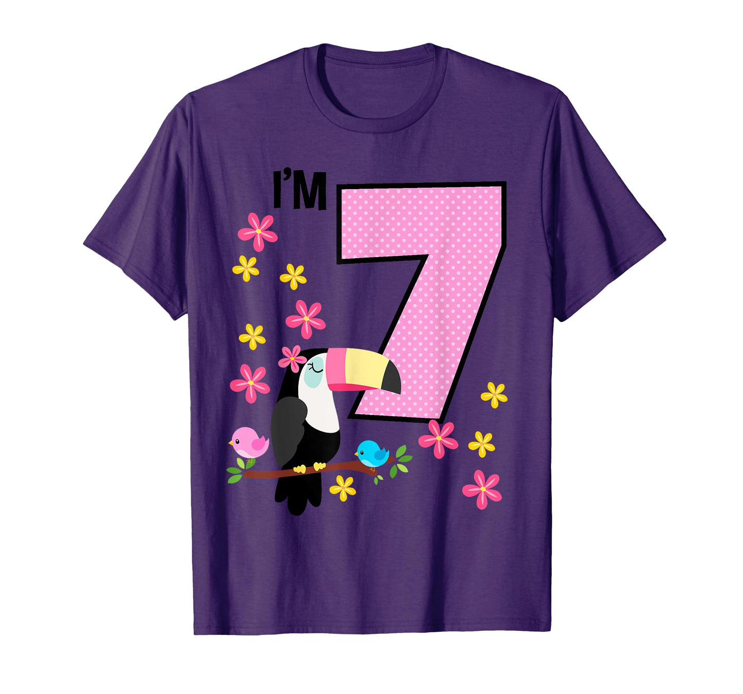 Toucan 7th Birthday 7 Year Old Birthday Girl Tropical Birds T-Shirt