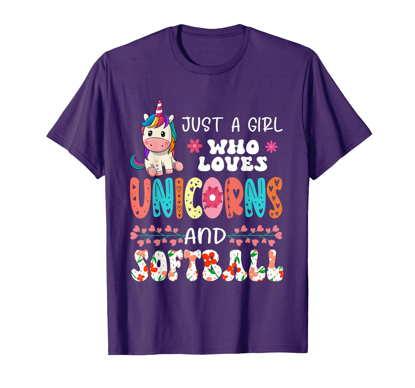 Just A Girl Who Loves Unicorns And Softball Floral Unicorn T-Shirt