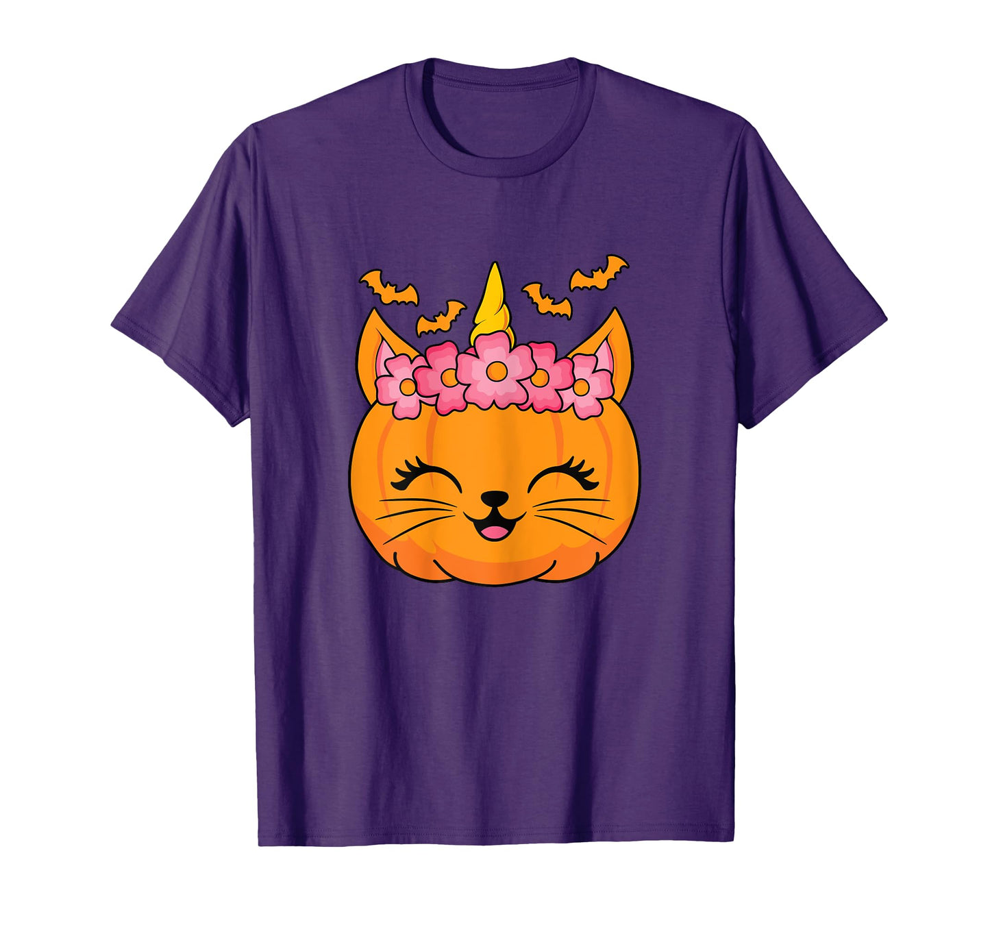 Cute Halloween Cat Unicorn Pumpkin Thanksgiving Women Girls T-Shirt
