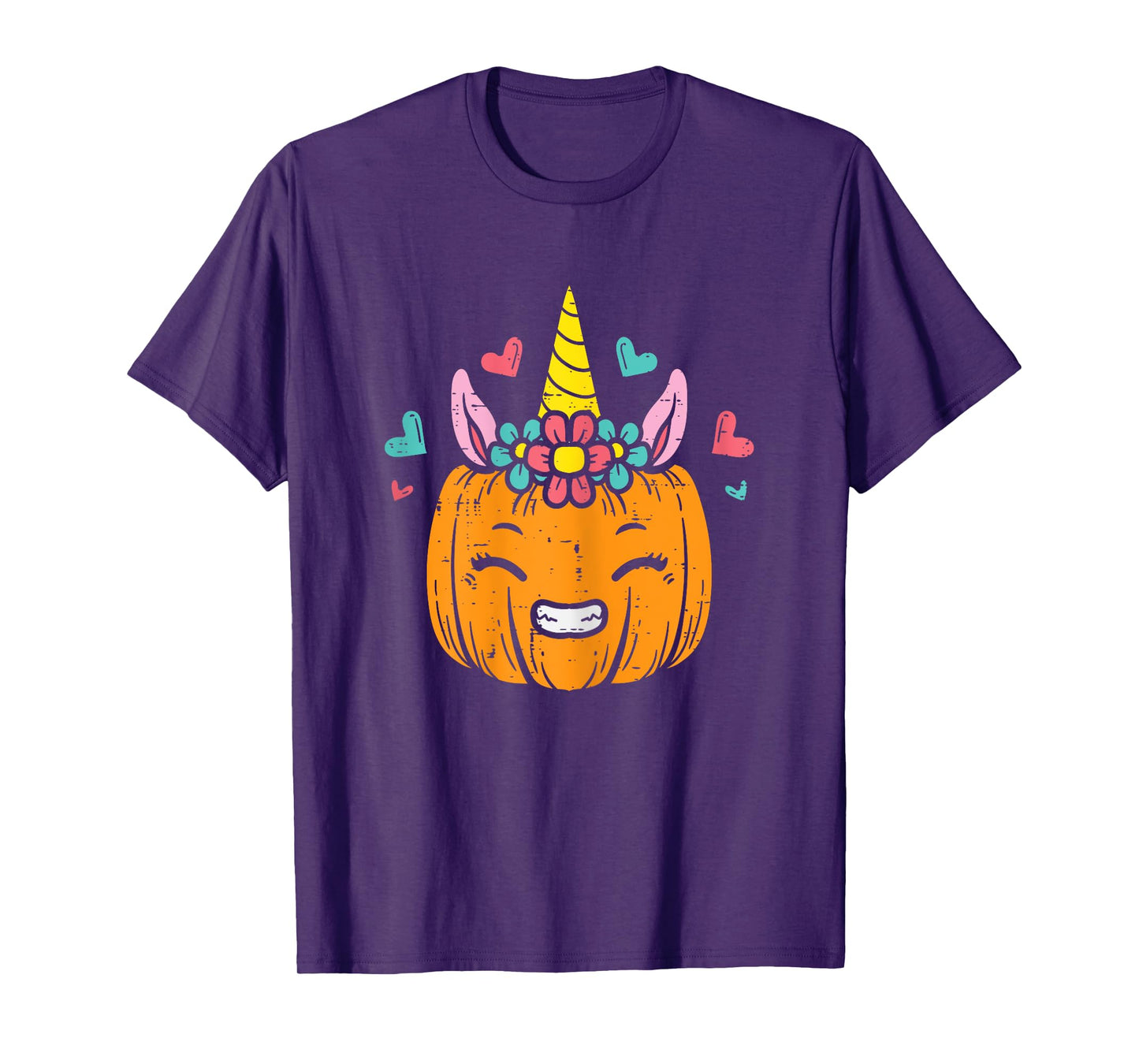 Pumpkin Unicorn Face Cute Halloween Costume Women Girls T-Shirt