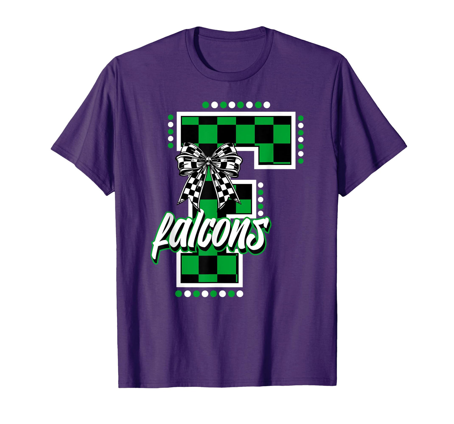 Falcons Checkered Letter School Spirit Mascot Green Game Day T-Shirt