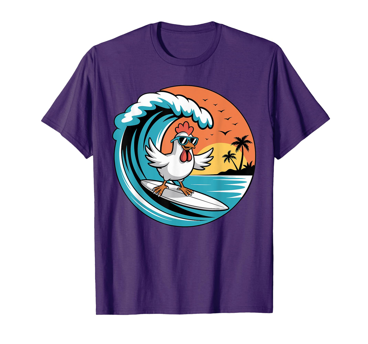 Funny Chicken Surfboard Beach Summer Surfing Rooster T-Shirt