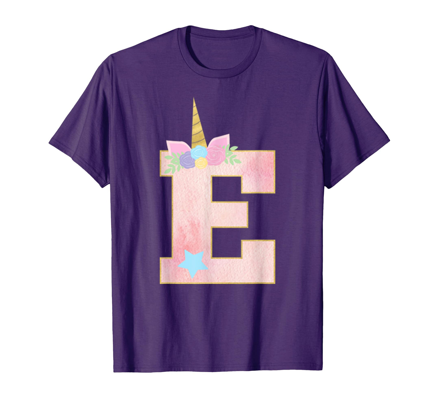 Initial Letter E Unicorn Monogram for Girls Unicorn Birthday T-Shirt