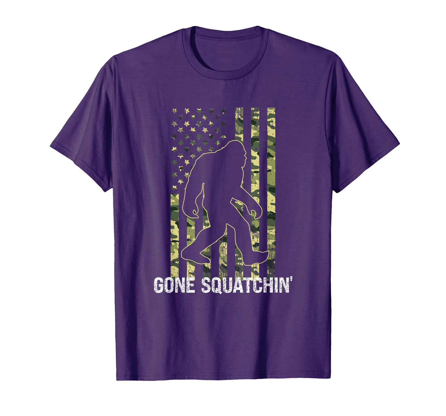 Gone Squatchin' Funny Bigfoot American Flag Camo Sasquatch T-Shirt for Women Kids Men