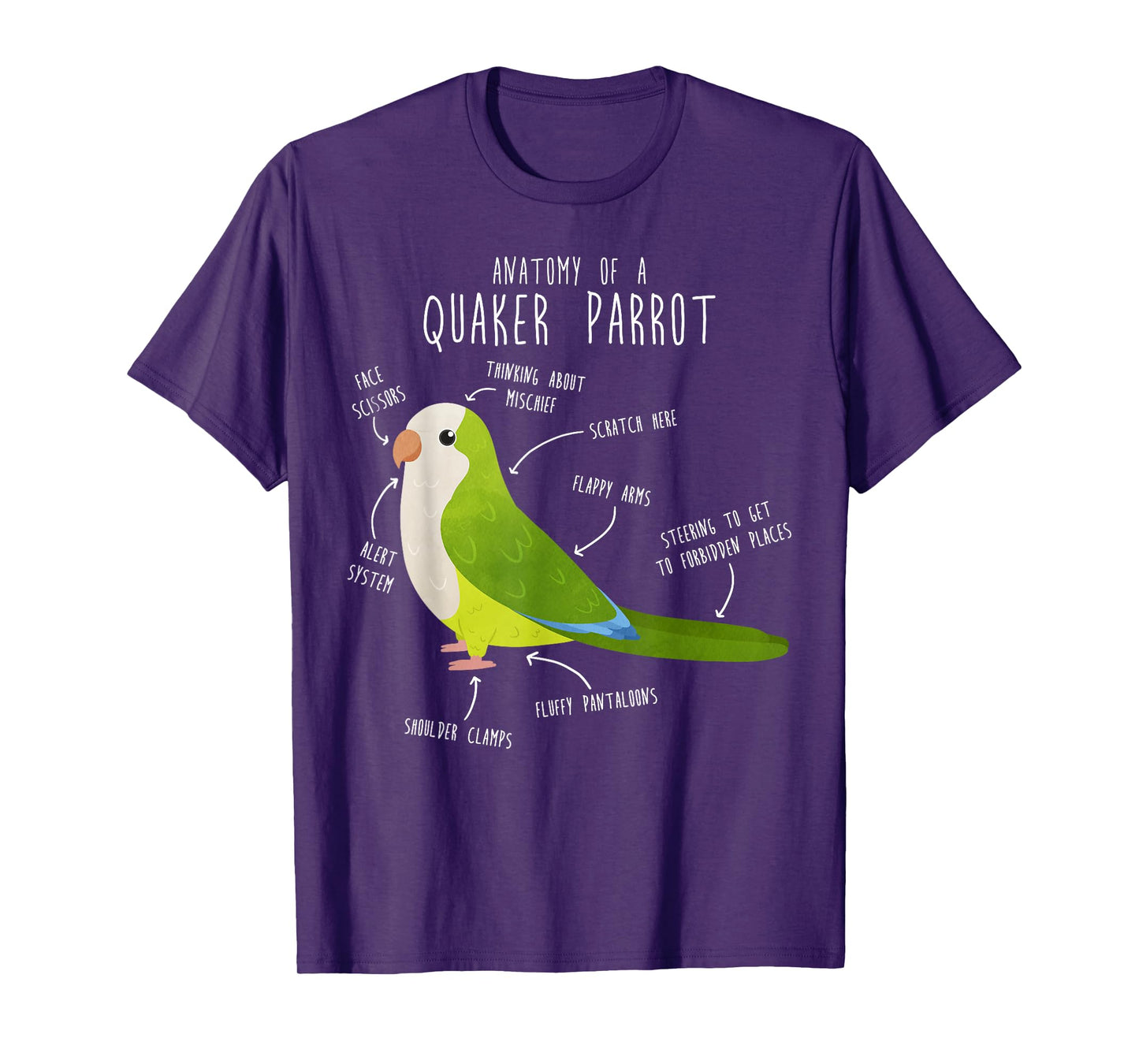 Green Quaker Parrot Anatomy, Cute Funny Pet Monk Bird Lover T-Shirt