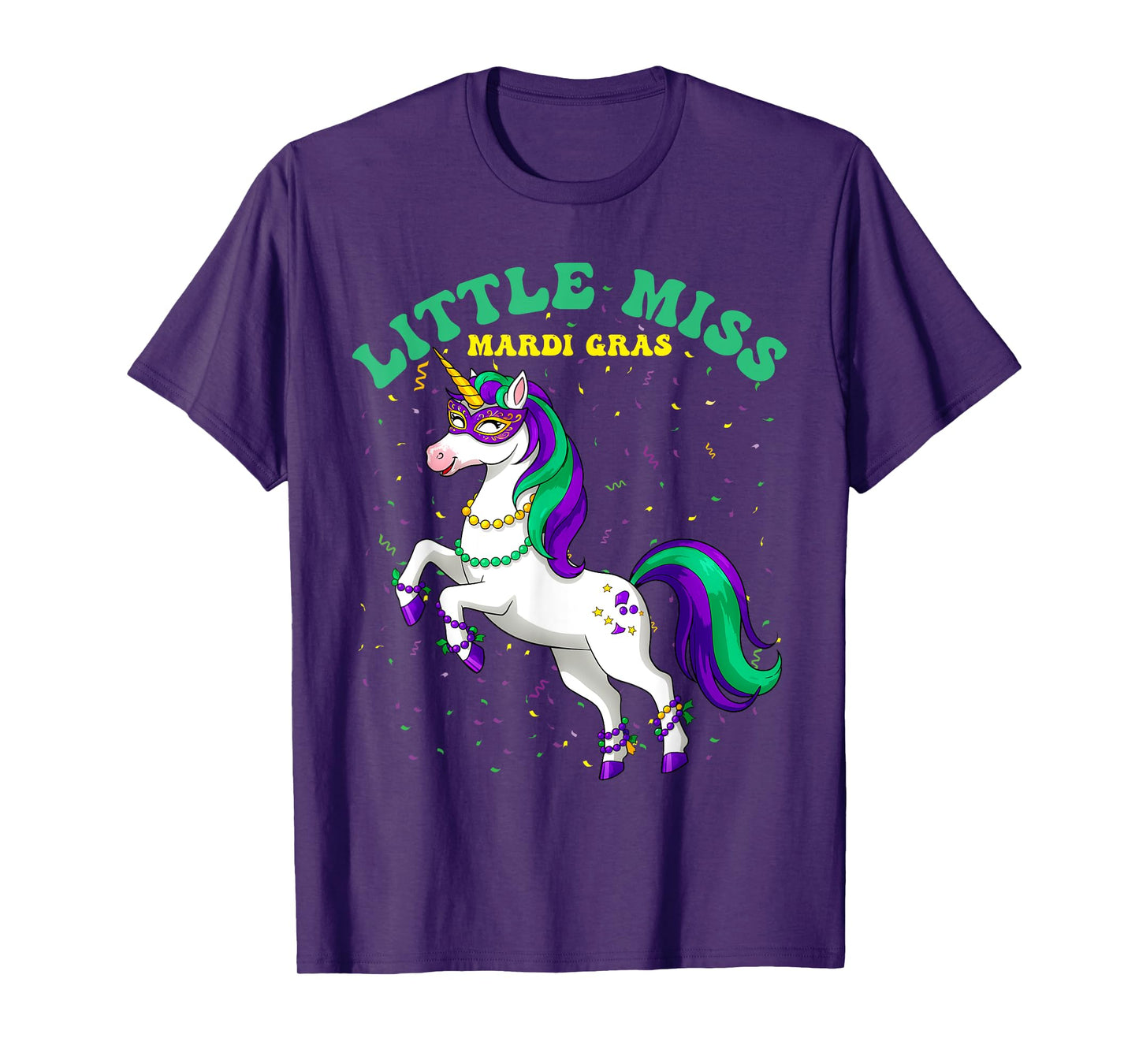 Little Miss Mardi Gras Unicorn Graphic for Women & Girls T-Shirt