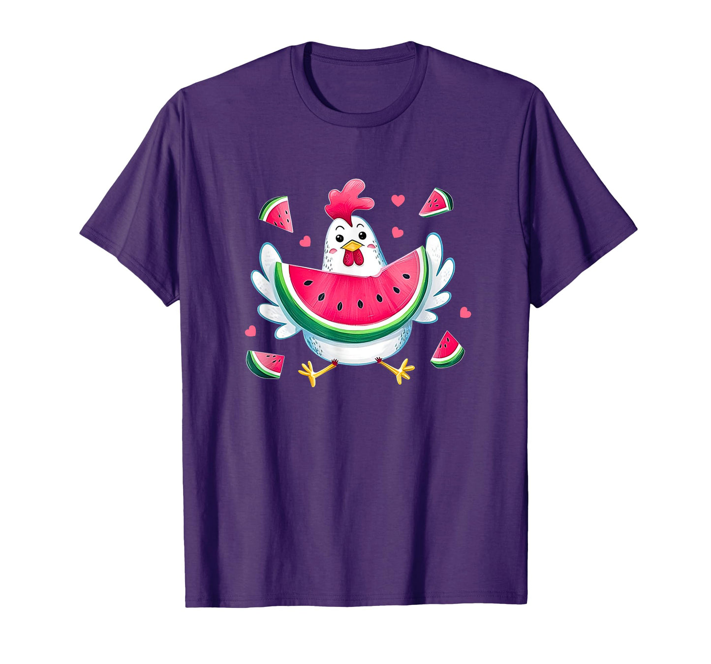 Cute Chicken Eating Watermelon Fruit Summer Funny Chicken T-Shirt