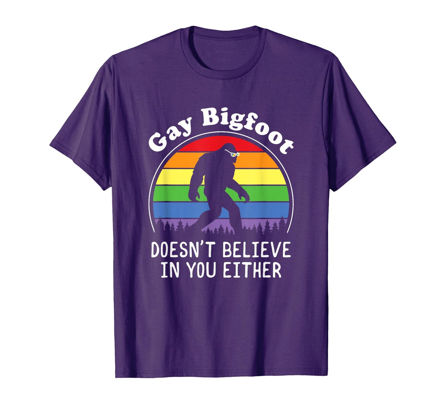 Gay Pride Funny Gay Bigfoot Rainbow Sasquatch Retro Vintage T-Shirt