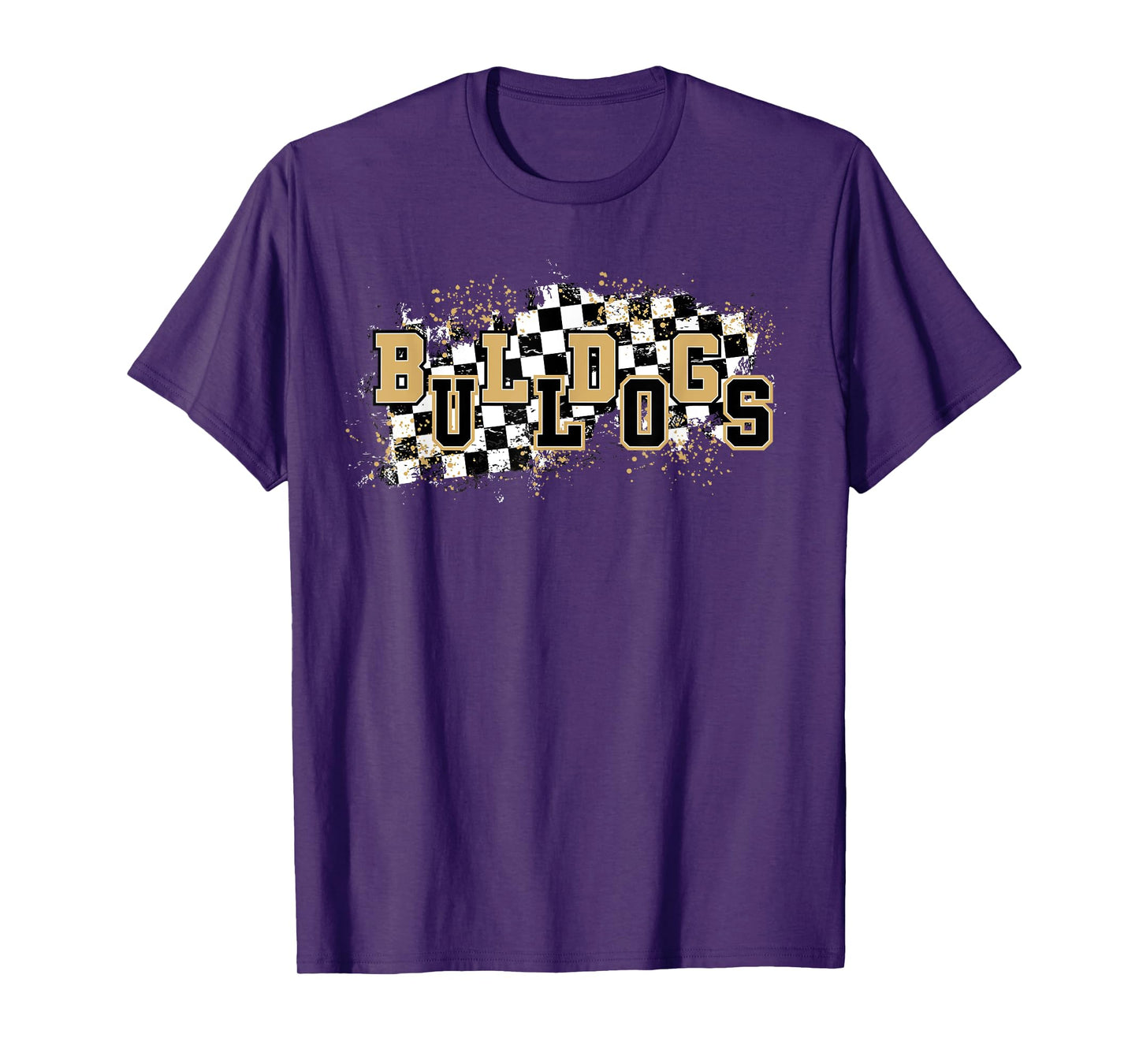 Bulldogs Checkered Print School Spirit Game Day Bulldog Gold T-Shirt