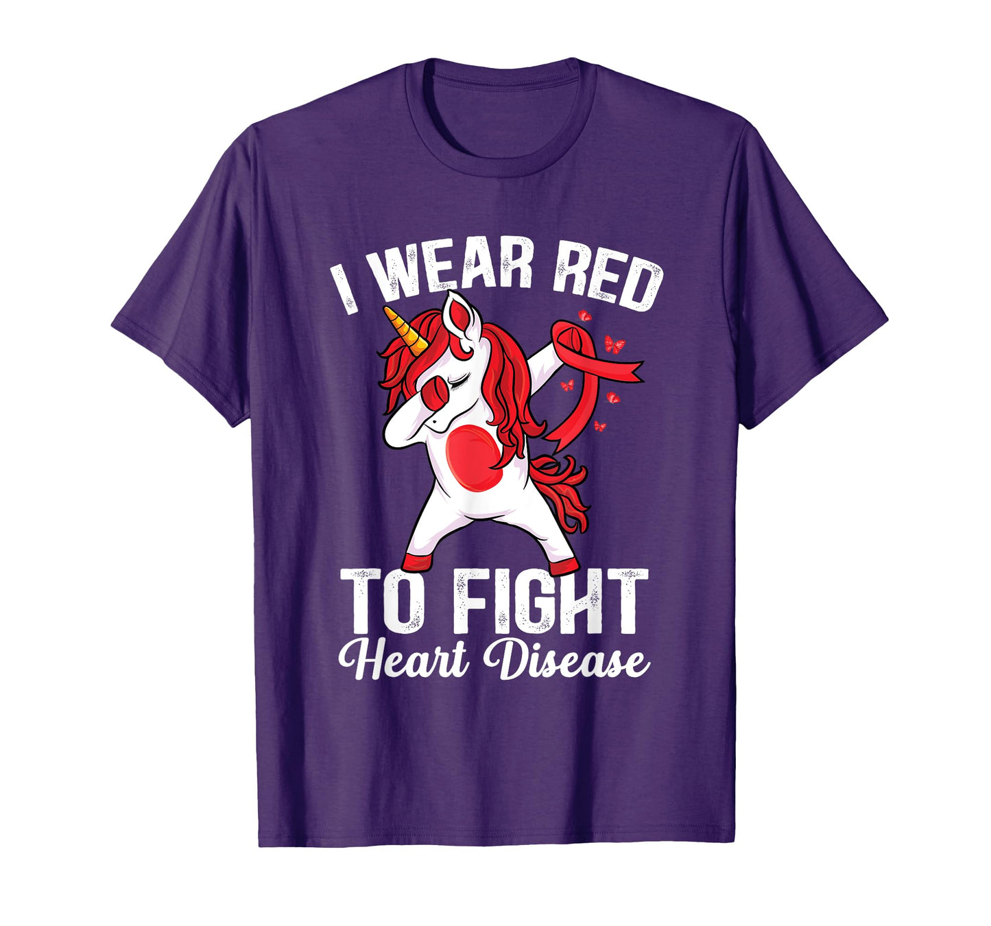 Dabbing unicorn I Wear Red To Fight Heart Disease Awareness T-Shirt