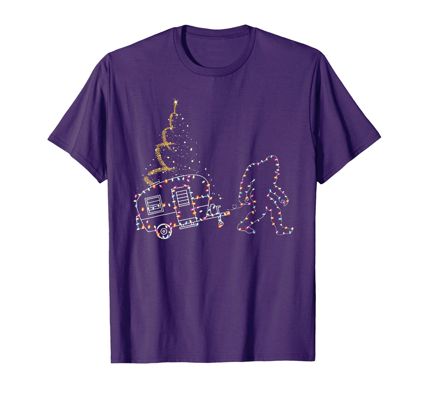Bigfoot With Camping Car Light Christmas T-Shirt