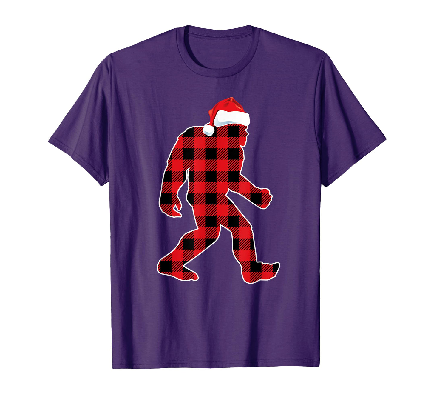Believe Red Plaid Bigfoot Christmas Sasquatch Santa Sleeping T-Shirt