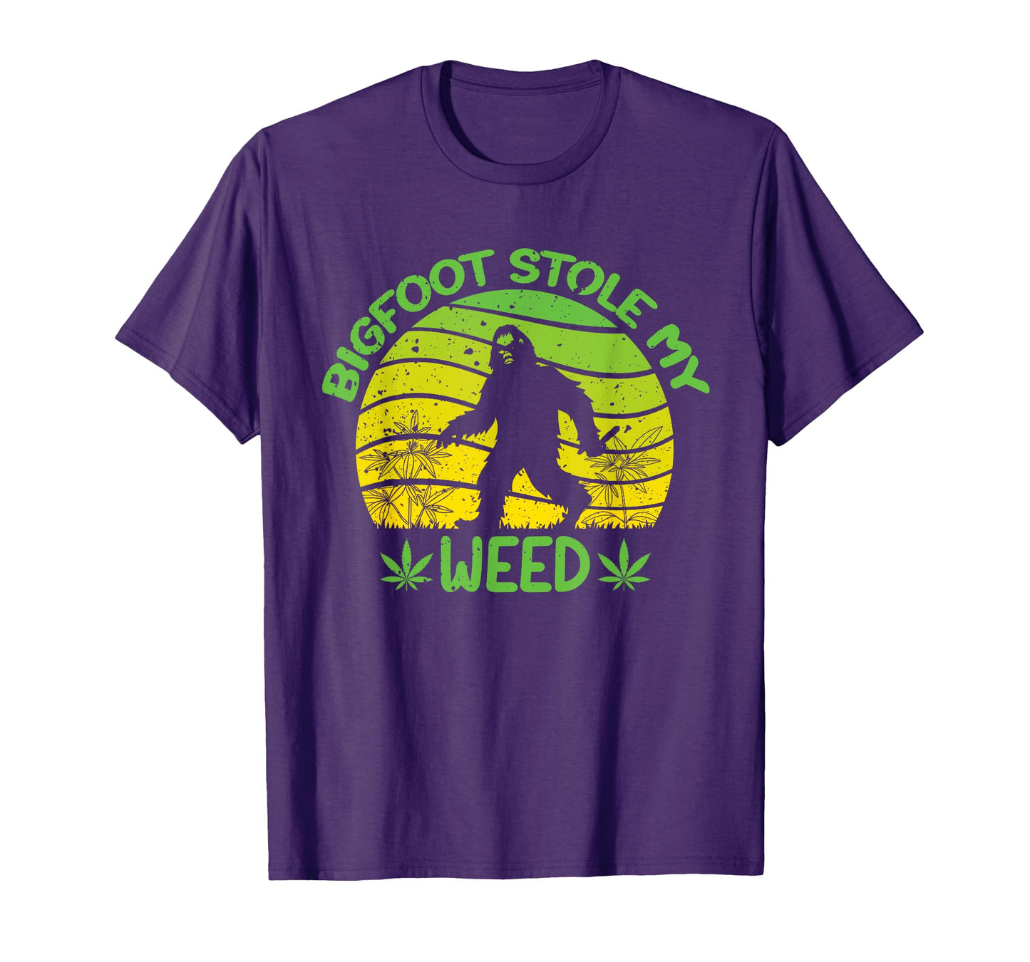 420 Funny Bigfoot Stole My Weed, Retro Sunset Sasquatch T-Shirt