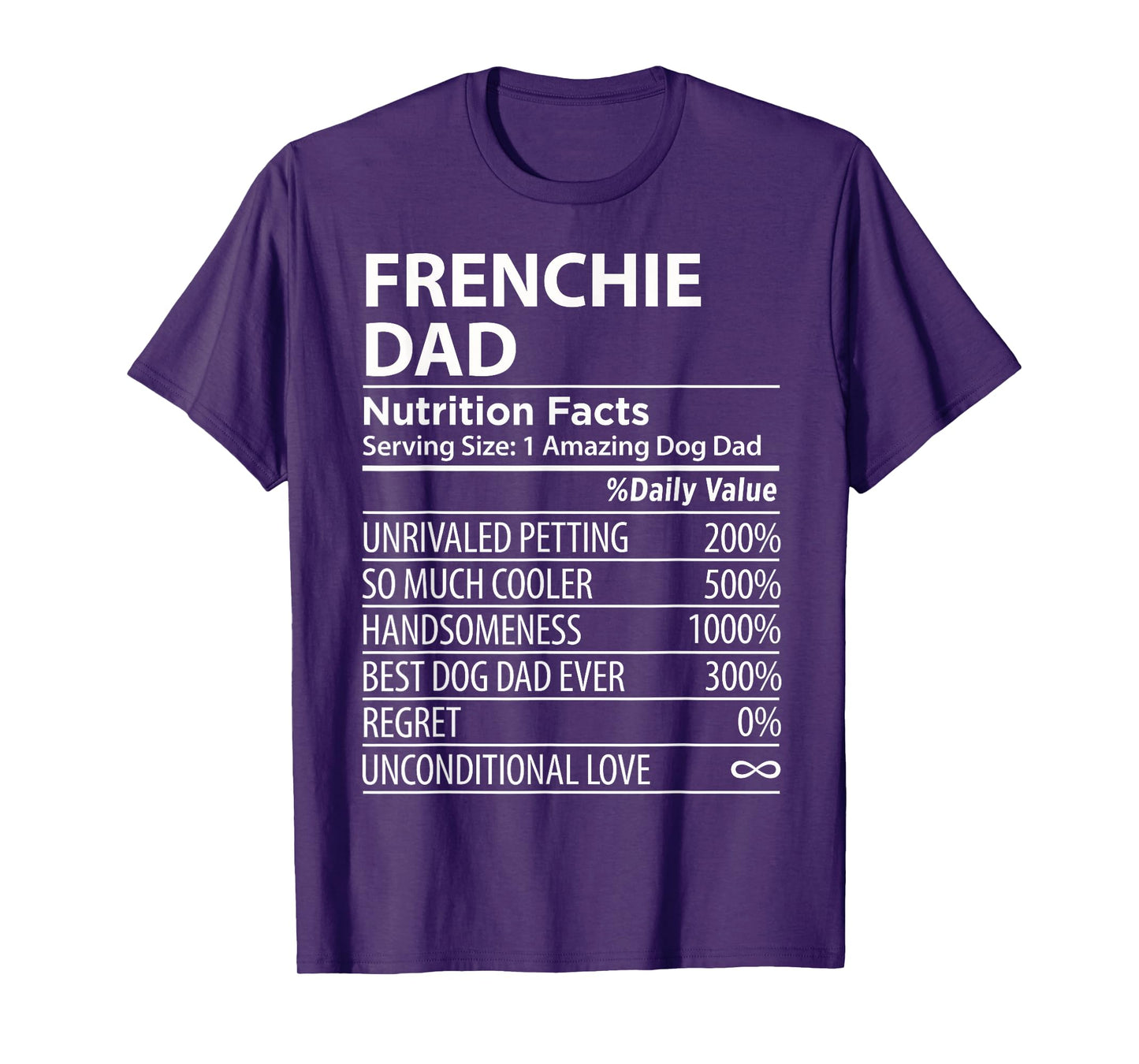 Frenchie Dad Nutrition Facts Funny Frenchie Dog Owner T-Shirt