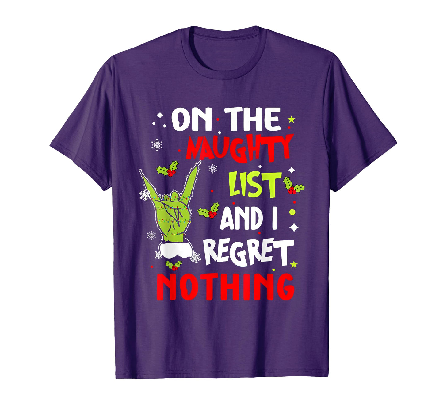 Groovy Christmas Shirts Pajamas Pjs Funny On The List Of Naughty And I Regret Nothing Christmas T-Shirt