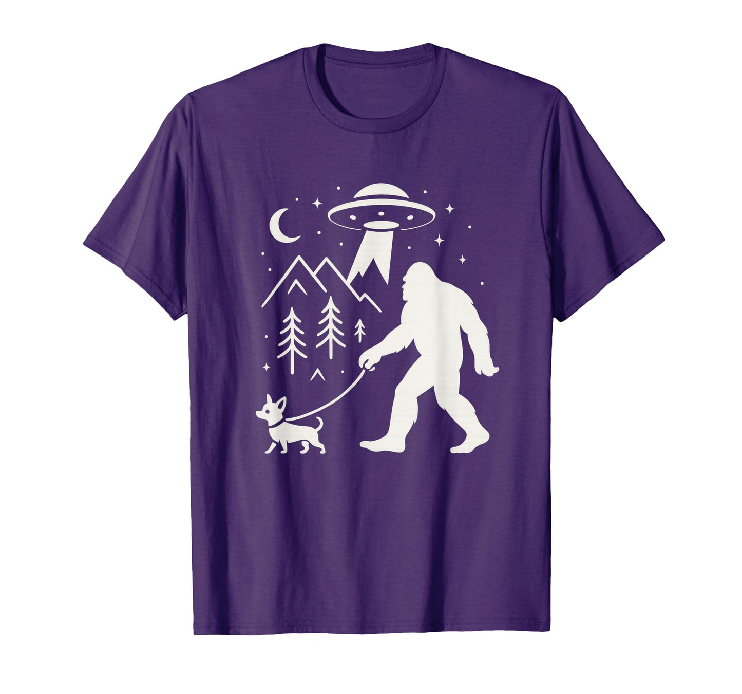 Bigfoot Walking Chihuahua Dog UFO Funny Sasquatch T-Shirt