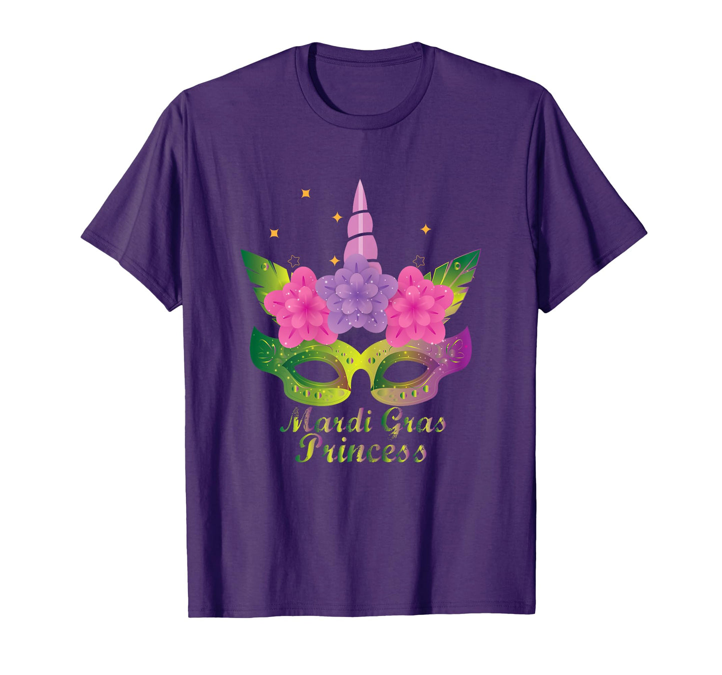 Mardi Gras Princess T Shirt With Flower Unicorn Mask T Shirt T-Shirt