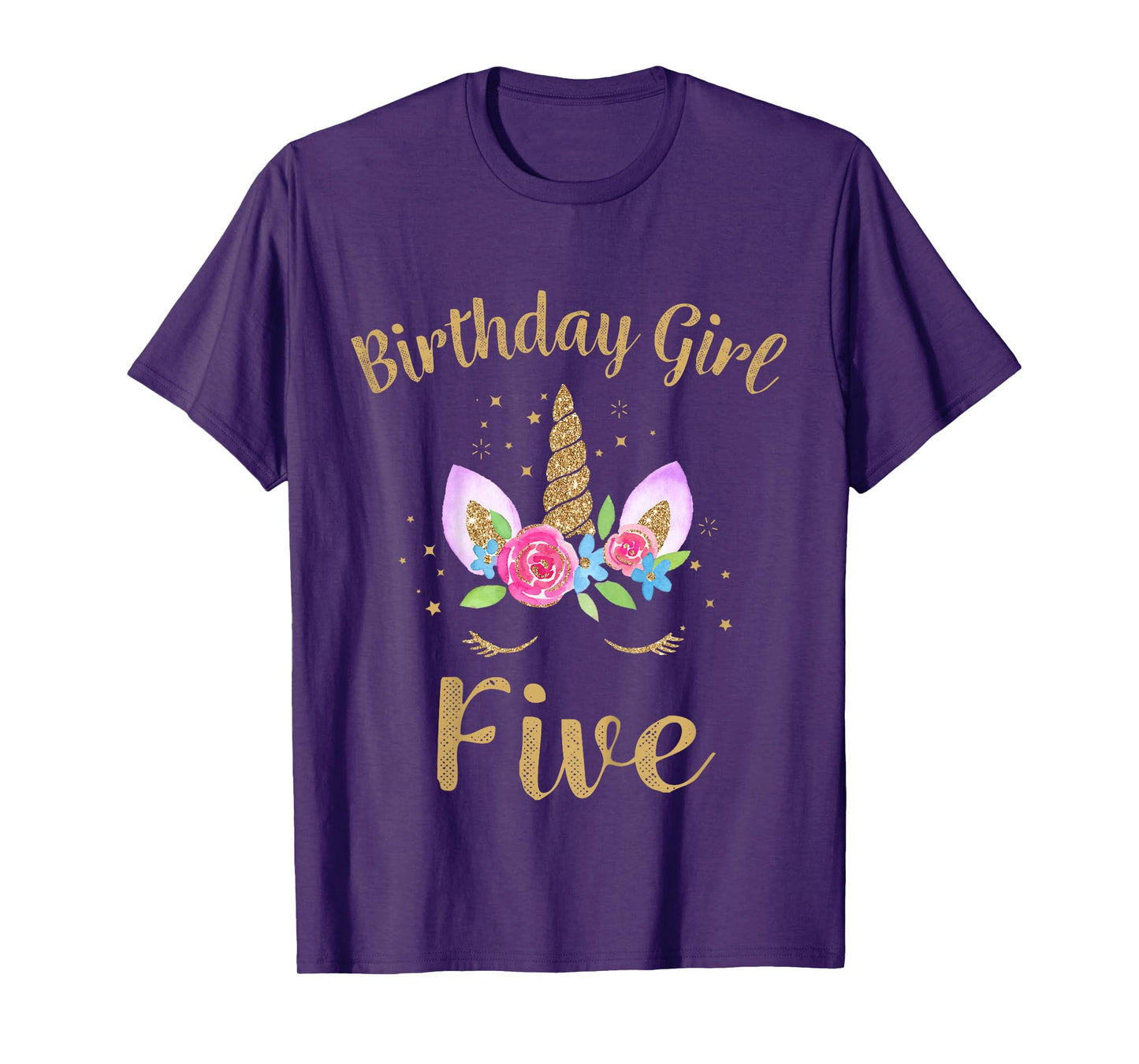 Kids 5 Year Old Birthday Girl Unicorn Shirt 5th Birthday Outfit T-Shirt
