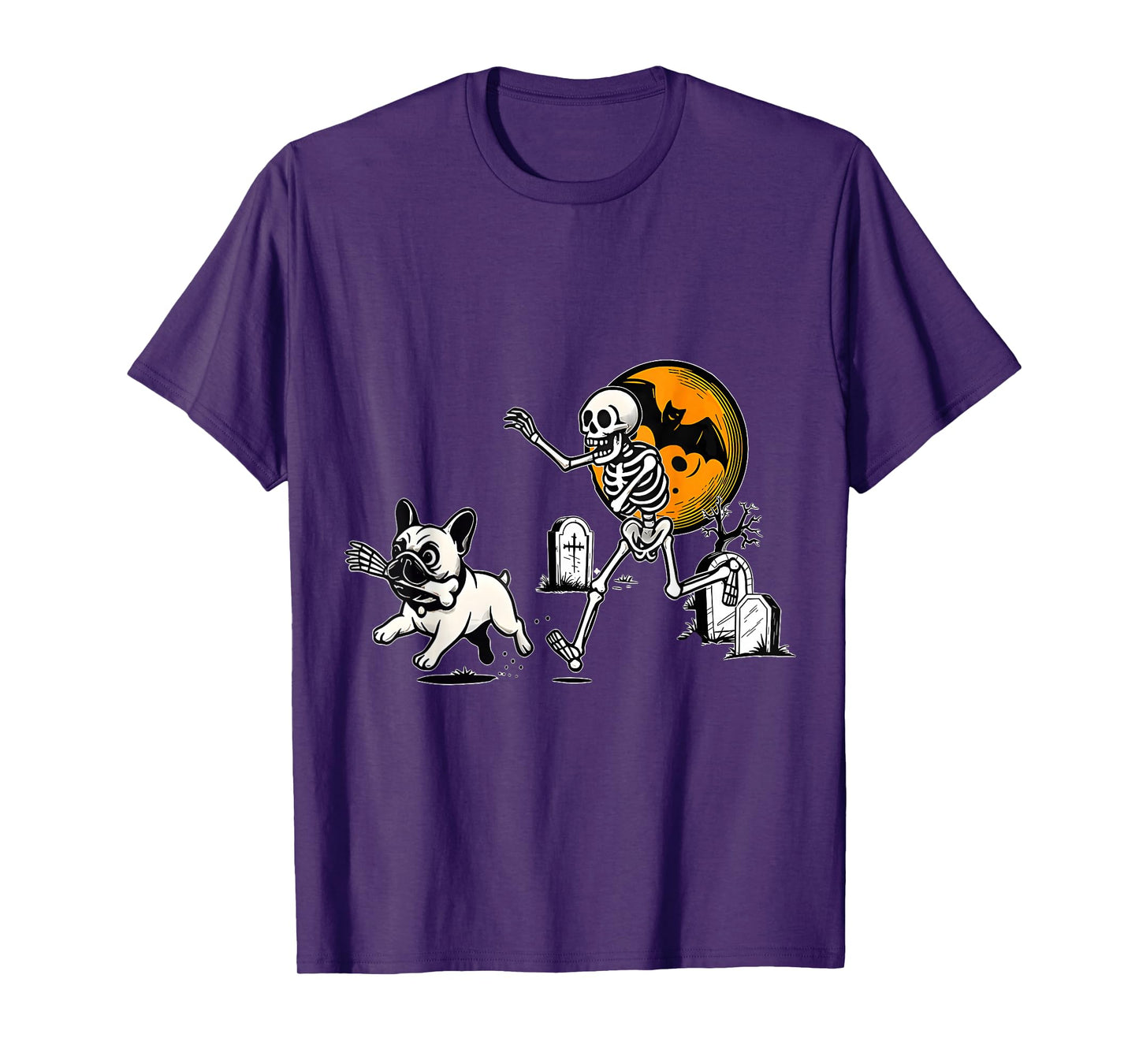 Skeleton Chasing French Bulldog Halloween Dog Mom Pet Lover T-Shirt