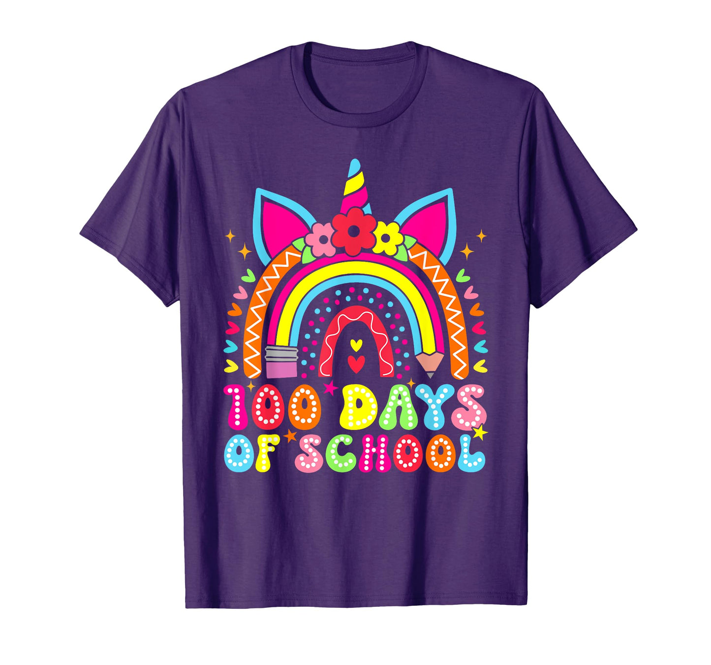 100 Days Of School Unicorn Rainbow 100th Day Of School T-Shirt